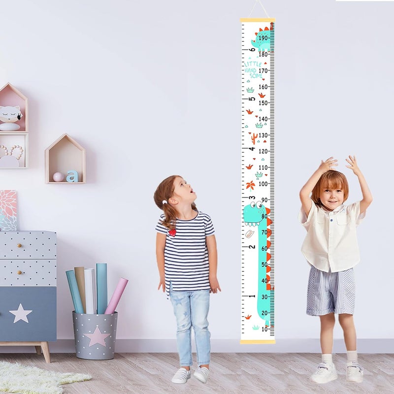 DOOLMIN Baby Height Growth Chart, Canvas Height Measuring Chart for Kids Child Toddler Boys Girls, 79" x 7.9" Hangable and Removable Waterproof Wood Ruler for Wall Room Nursery Décor (Dinosaur) - Image 2